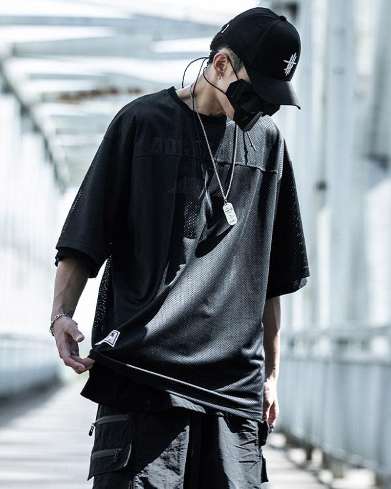 Fake Two-piece Mesh Techwear T-Shirt - Image 12