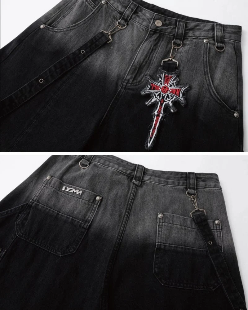 Street Washed Ombre Denim Baggy Jorts - Image 9