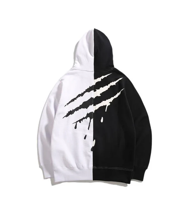 Techwear Claw Marks Black and White Hoodie - Image 4