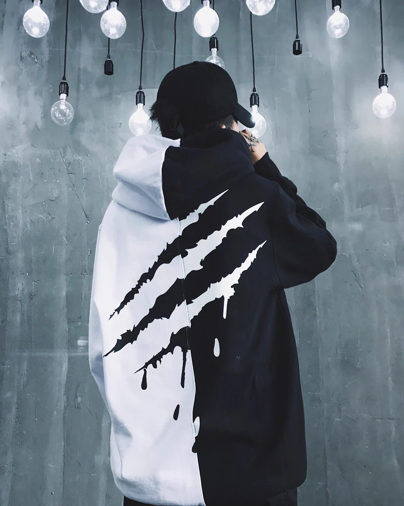 Techwear Claw Marks Black and White Hoodie - Image 5