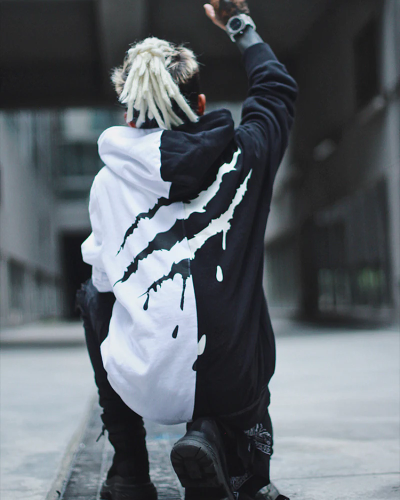 Techwear Claw Marks Black and White Hoodie - Image 6