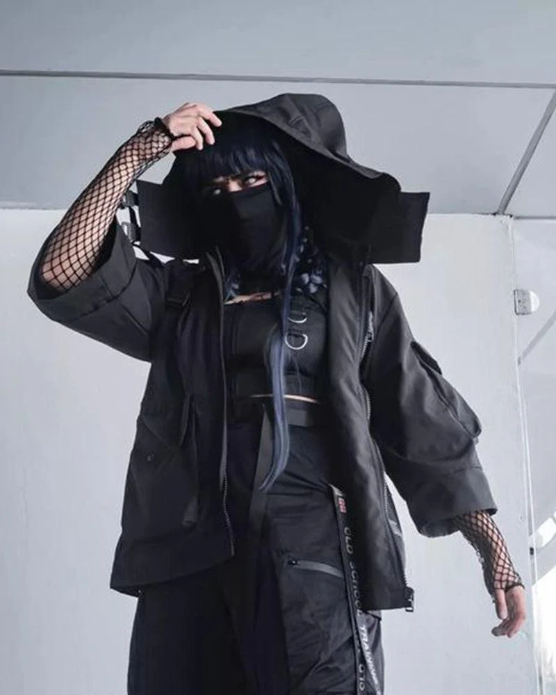 Techwear Futuristic Short Sleeve Hooded Jacket - Image 12