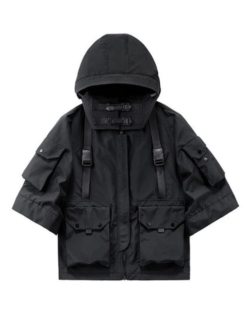 Techwear Futuristic Short Sleeve Hooded Jacket - Image 3