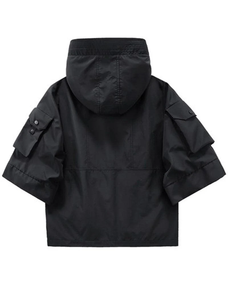 Techwear Futuristic Short Sleeve Hooded Jacket - Image 4