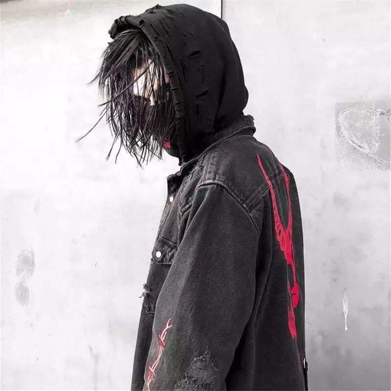 Techwear Harajuku Horns Denim Jacket - Image 4