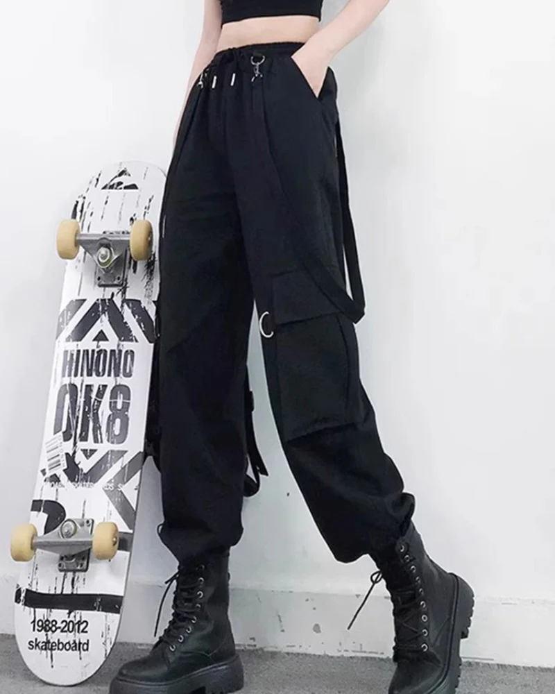 Techwear Women Black Straps Cargo Pants - Image 3