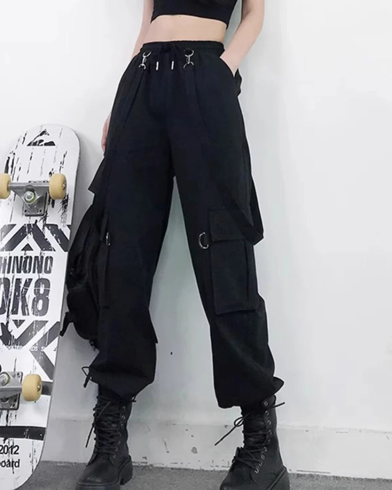Techwear Women Black Straps Cargo Pants - Image 5