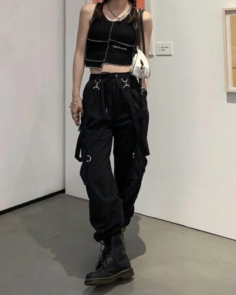Techwear Women Black Straps Cargo Pants - Image 7