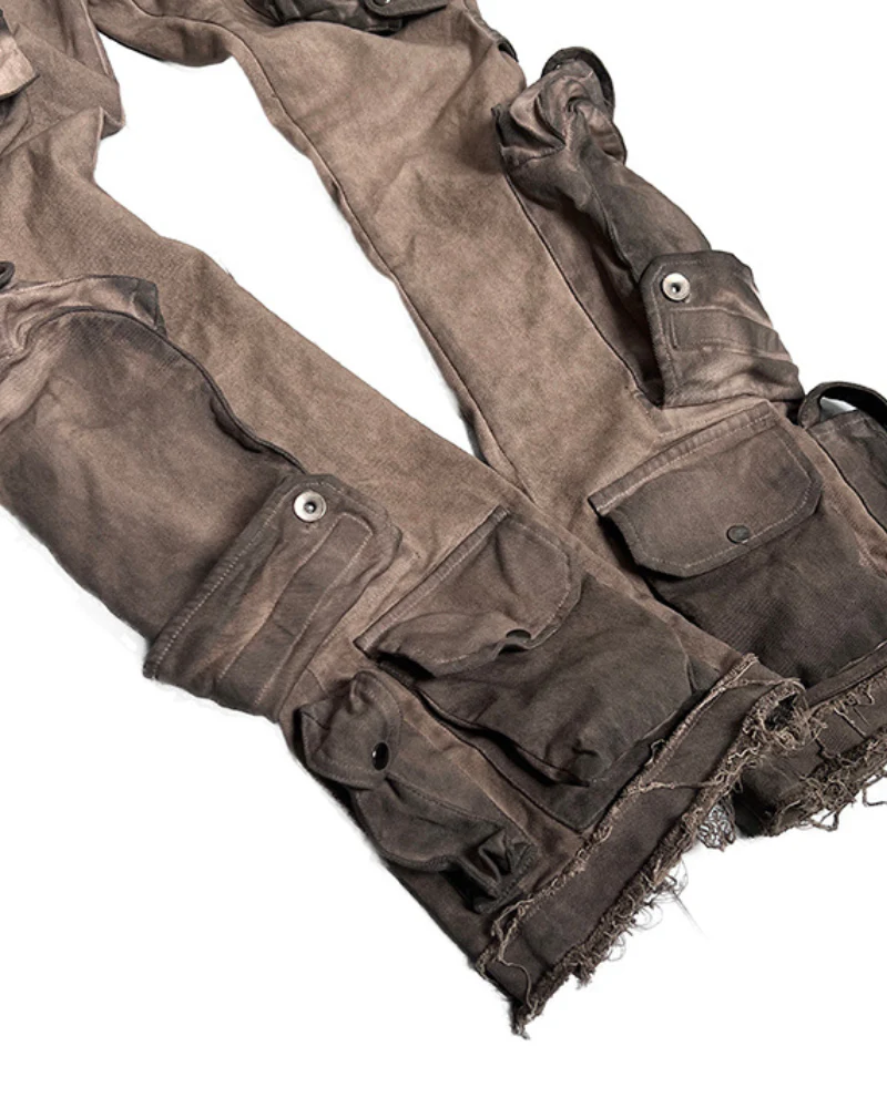 Wasteland Wear Distressed Flared Stretch Cargo Pants - Image 5