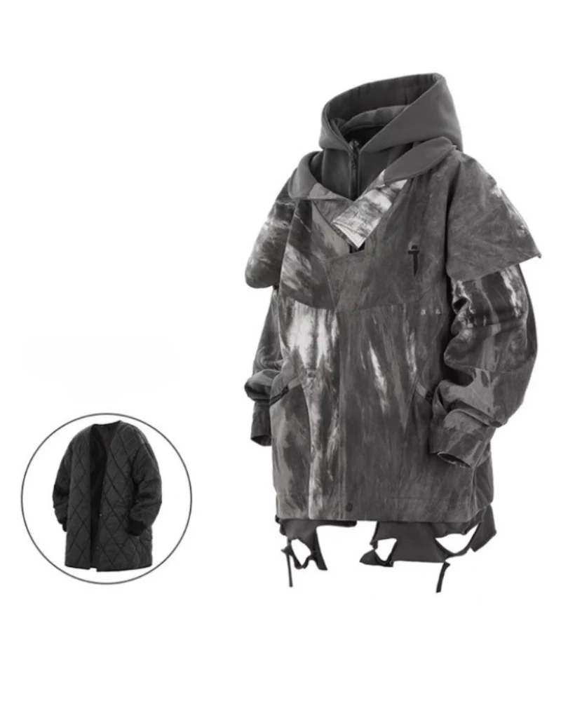 Wasteland Wear Torn Hem Fake Two-piece Unisex Jacket - Image 12