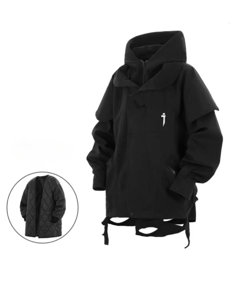 Wasteland Wear Torn Hem Fake Two-piece Unisex Jacket - Image 13