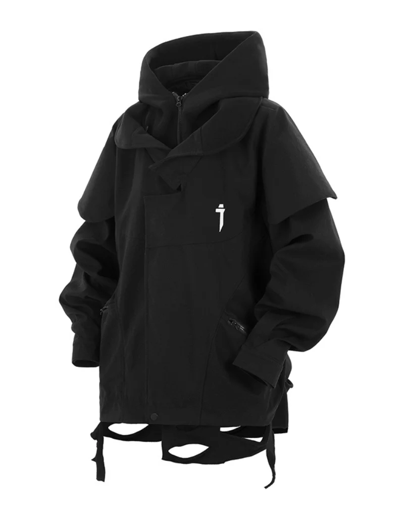 Wasteland Wear Torn Hem Fake Two-piece Unisex Jacket - Image 3