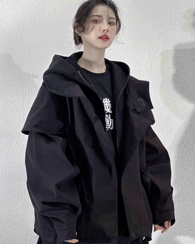 Wasteland Wear Torn Hem Fake Two-piece Unisex Jacket - Image 6